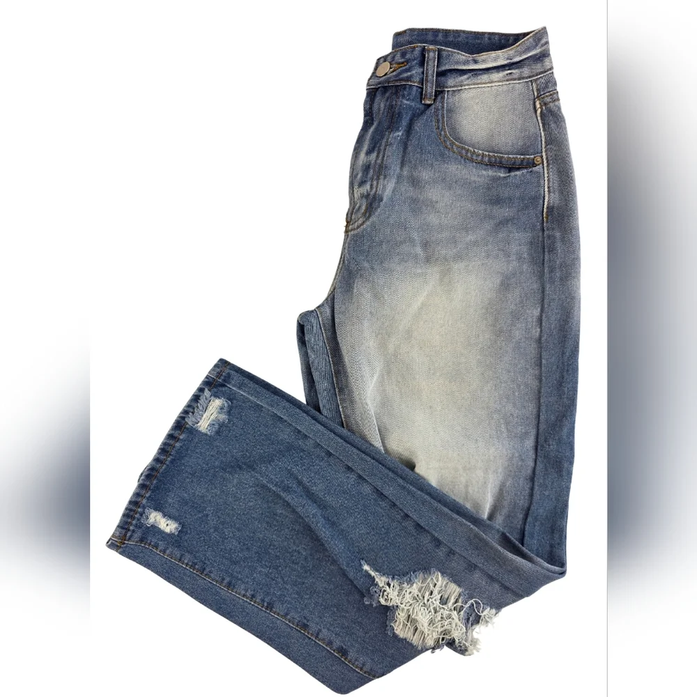 SHEIN Distressed Straight Leg Jeans Size 28 High Rise 3324-i